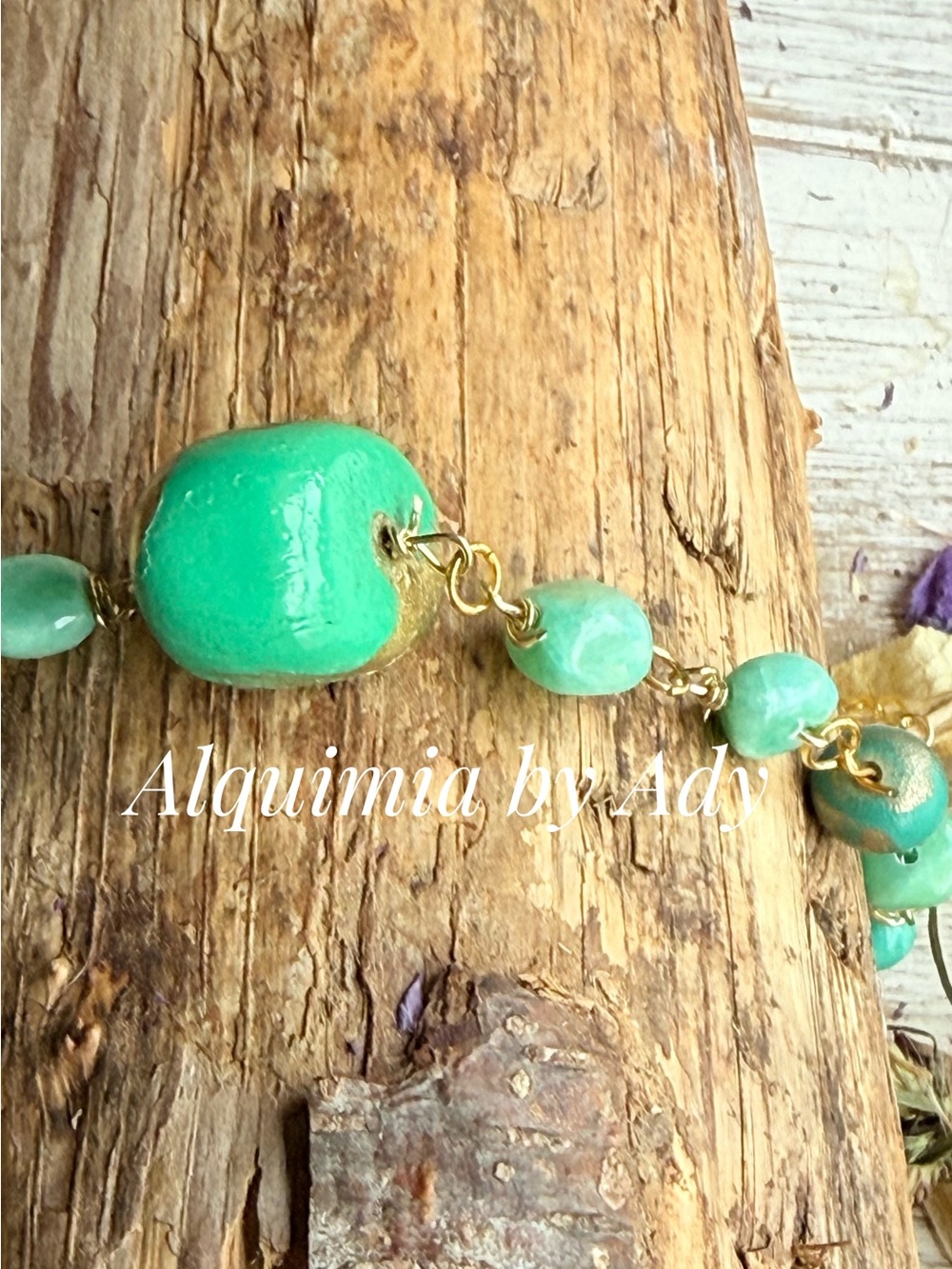 Amazonite -Green Beaded Bracelet with Gold Links